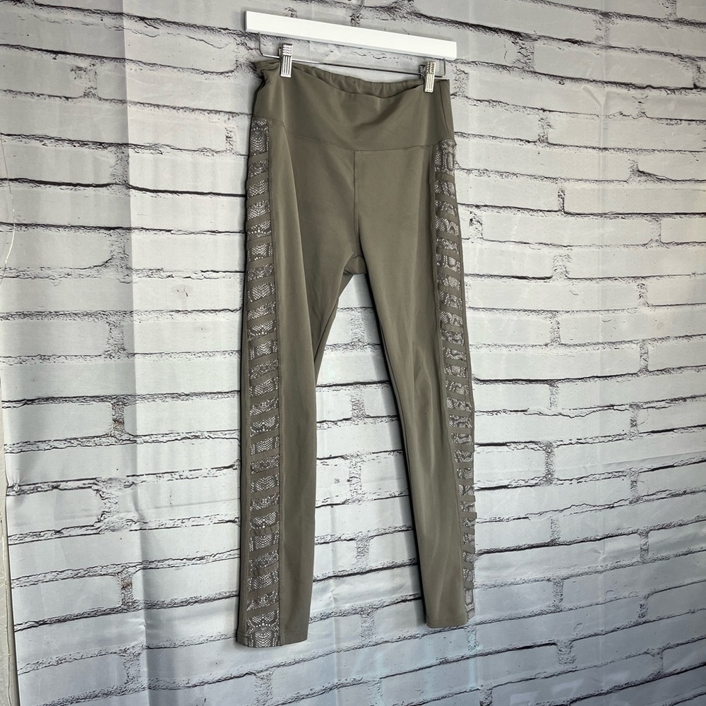 BSP Tan Ribbed Leggings Size L High-Waisted Stretchy Activewear Yoga Athletic - Picture 8 of 13